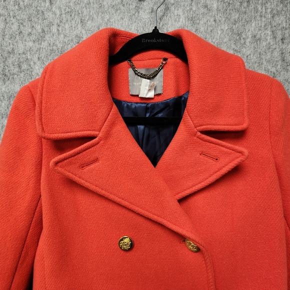J. Crew Pea Coat Women 4 Red Stadium Cloth by Nello Gori Gold Buttons FLAWS READ - Picture 8 of 14